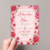 Pink Floral Romantic Rose Elegant Garden アクリル招待状 (インサイチュ (ポータブル))