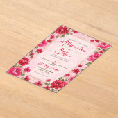 Pink Floral Romantic Rose Elegant Garden アクリル招待状 (レイダウン)