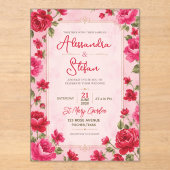 Pink Floral Romantic Rose Elegant Garden アクリル招待状 (正面)
