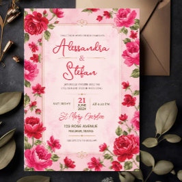 Pink Floral Romantic Rose Elegant Garden アクリル招待状