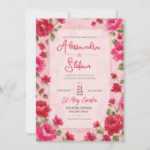 Pink Floral Romantic Rose Elegant Garden 招待状 (正面)
