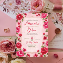 Pink Floral Romantic Rose Elegant Garden 招待状