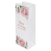 Pink Floral Rose Birthday Party ワインギフトバッグ (裏面アングル)