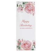 Pink Floral Rose Birthday Party ワインギフトバッグ (裏面)