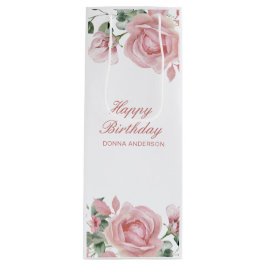 Pink Floral Rose Birthday Party ワインギフトバッグ