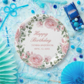 Pink Floral Rose Birthday Party Plate ペーパープレート (パーティー)