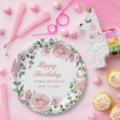 Pink Floral Rose Birthday Party Plate ペーパープレート (パーティー)