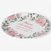 Pink Floral Rose Birthday Party Plate ペーパープレート (アングル)