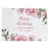 Pink Floral Rose Birthday Party Plate ラージペーパーバッグ (裏面)