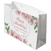 Pink Floral Rose Birthday Party Plate ラージペーパーバッグ (裏面アングル)