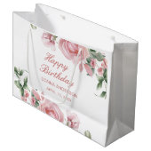 Pink Floral Rose Birthday Party Plate ラージペーパーバッグ (正面アングル)