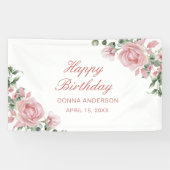 Pink Floral Rose Birthday Party Plate 横断幕 (横)