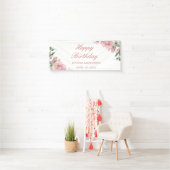 Pink Floral Rose Birthday Party Plate 横断幕 (インサイチュ)