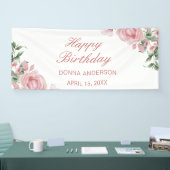 Pink Floral Rose Birthday Party Plate 横断幕 (トレードショー)