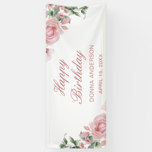 Pink Floral Rose Birthday Party Plate 横断幕 (縦)