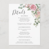 Pink Floral Rose Wedding Details Enclosure Card ポストカード (正面)