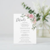 Pink Floral Rose Wedding Details Enclosure Card ポストカード (スタンド正面)