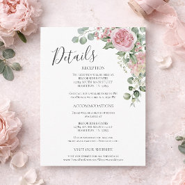 Pink Floral Rose Wedding Details Enclosure Card ポストカード