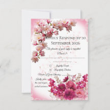 Pink Floral RSVP Card on White