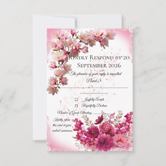 Pink Floral RSVP Card on White (正面)