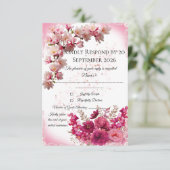 Pink Floral RSVP Card on White (スタンド正面)