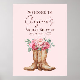 Pink Floral Rustic Cowgirl Bridal Shower Welcome ポスター