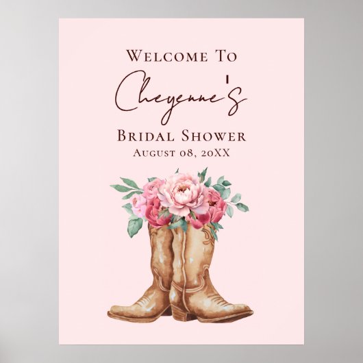 Pink Floral Rustic Cowgirl Bridal Shower Welcome ポスター (正面)