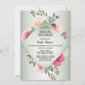Pink Floral Rustic Geometric Green Bridal Shower 招待状 (正面)