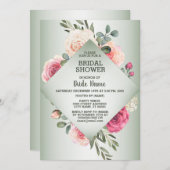 Pink Floral Rustic Geometric Green Bridal Shower 招待状 (正面/裏面)