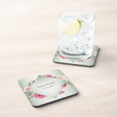 Pink Floral Rustic Geometric Green Party コースター (右側)