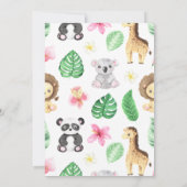 Pink Floral Safari Animals Wild One Birthday サンキューカード (裏面)