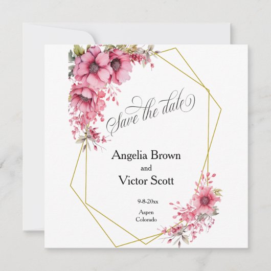 Pink Floral Save the Date Invitation セーブザデート (正面)
