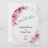 Pink Floral Save the Date Invitation 招待状 (正面)