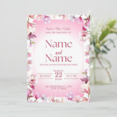 Pink floral save the date wedding invitation  招待状 (スタンド正面)