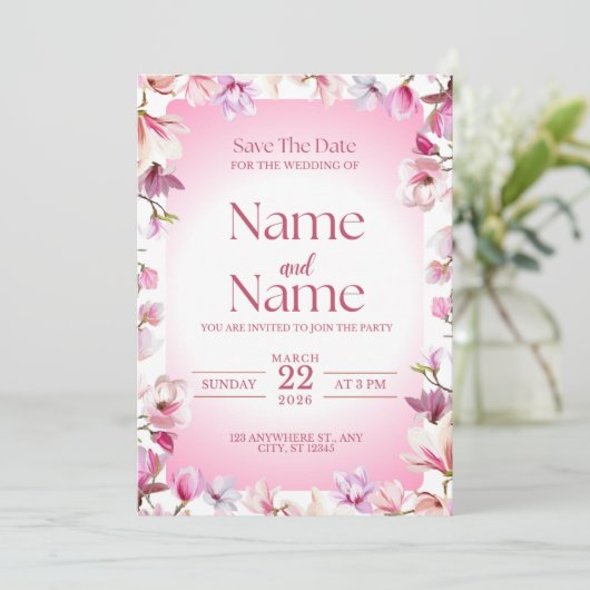Pink floral save the date wedding invitation  招待状 (スタンド正面)