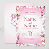 Pink floral save the date wedding invitation  招待状 (正面/裏面)