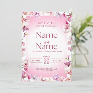 Pink floral save the date wedding invitation  招待状