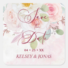 Pink Floral Save the Date Whimsical Quote スクエアシール