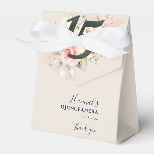 Pink Floral Script 15th Birthday フェイバーボックス (正面サイド)