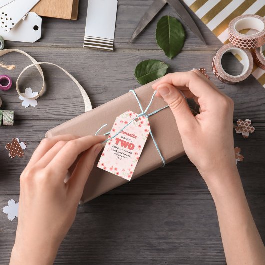 Pink Floral Second Birthday Custom Party Favor ギフトタグ