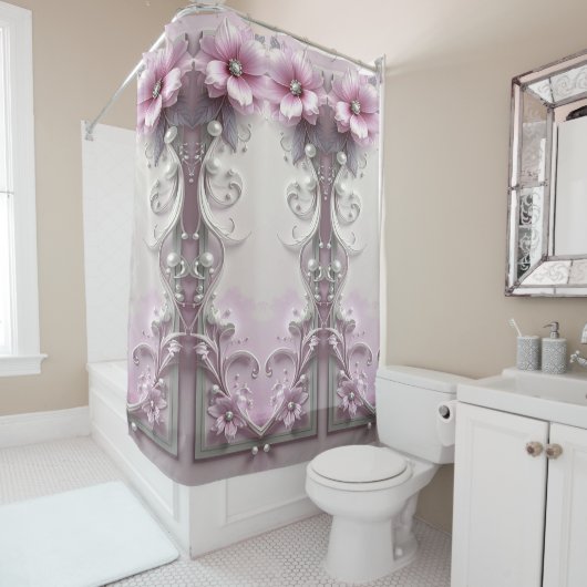 Pink Floral Shower Curtain シャワーカーテン (インサイチュ)