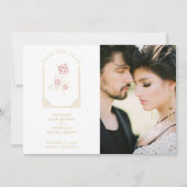 Pink Floral Simulated Dome Arch Wedding in Gold セーブザデート (正面)
