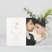 Pink Floral Simulated Dome Arch Wedding in Gold セーブザデート (スタンド正面)