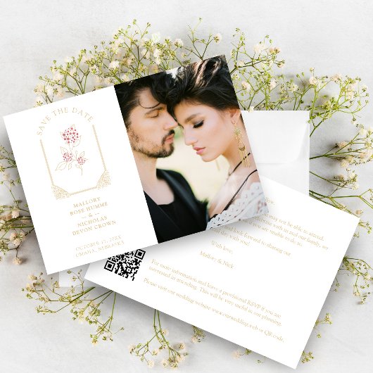 Pink Floral Simulated Dome Arch Wedding in Gold セーブザデート