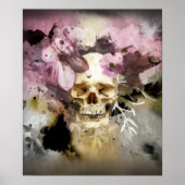 Pink Floral Skull Abstract ポスター (正面)