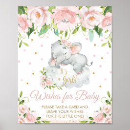 Pink Floral Sleeping Elephant Wishes for Baby Sign ポスター