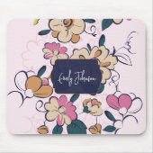 Pink Floral Soft Custom Name Pastel Flower Design マウスパッド (正面)