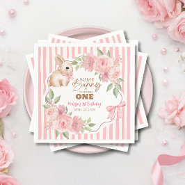 Pink Floral Some Bunny Turning One Birthday Party  スタンダードカクテルナプキン