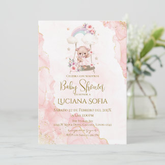 Pink floral Spanish Baby Shower Girl invitation 招待状