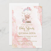 Pink floral Spanish Baby Shower Girl invitation 招待状 (正面/裏面)